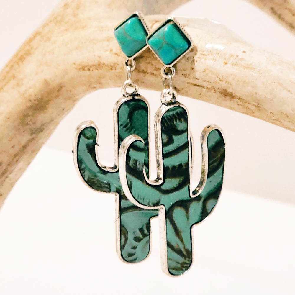 FINAL PRICE Bohemian, Cactus, Southwestern, Cowgirl, leather, earrings - Picture 1 of 4